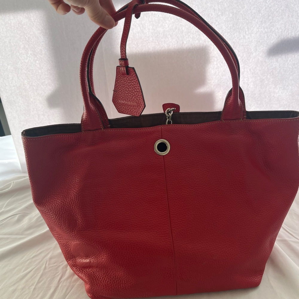 Red Pebbled Genuine Leather Shoulder Bag Tote Slouchy Bucket Purse